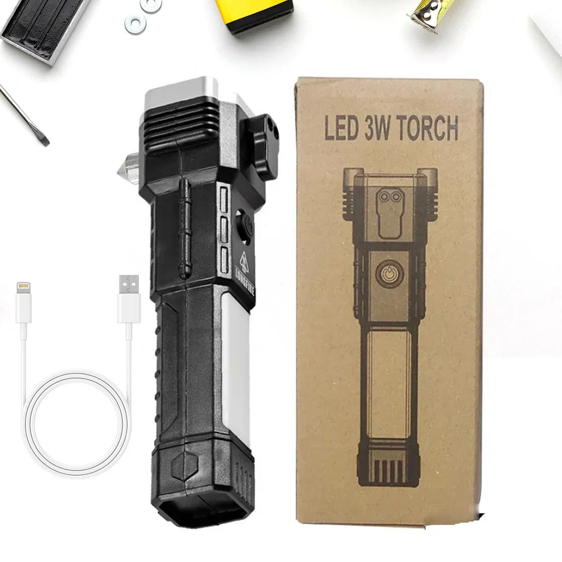 LED TORCH EMERGENCYHAMMER AND GLASS CUTTER